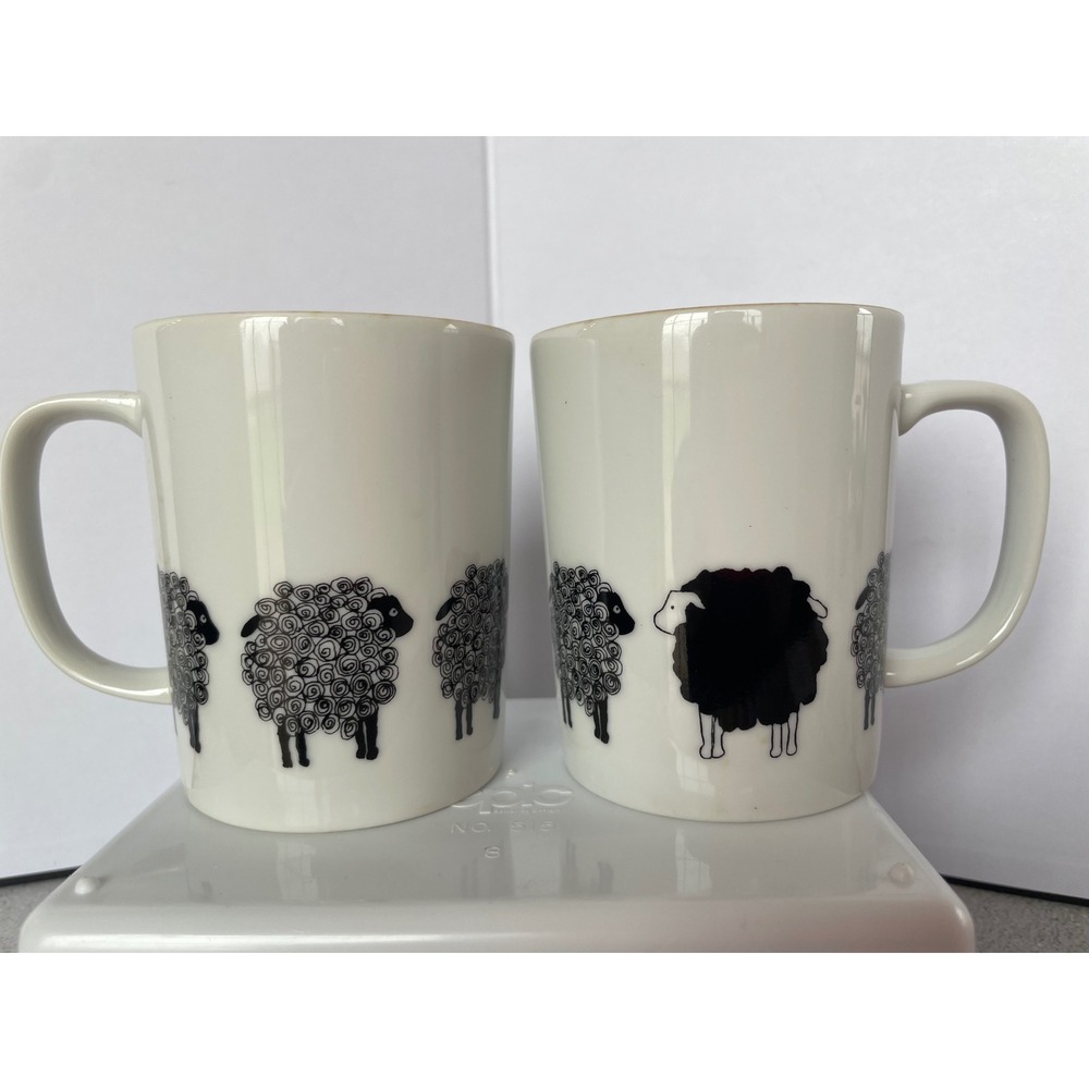Vintage Fitz & Floyd‎ Black Sheep Mug Set of 2 Discontinued Variations Pattern